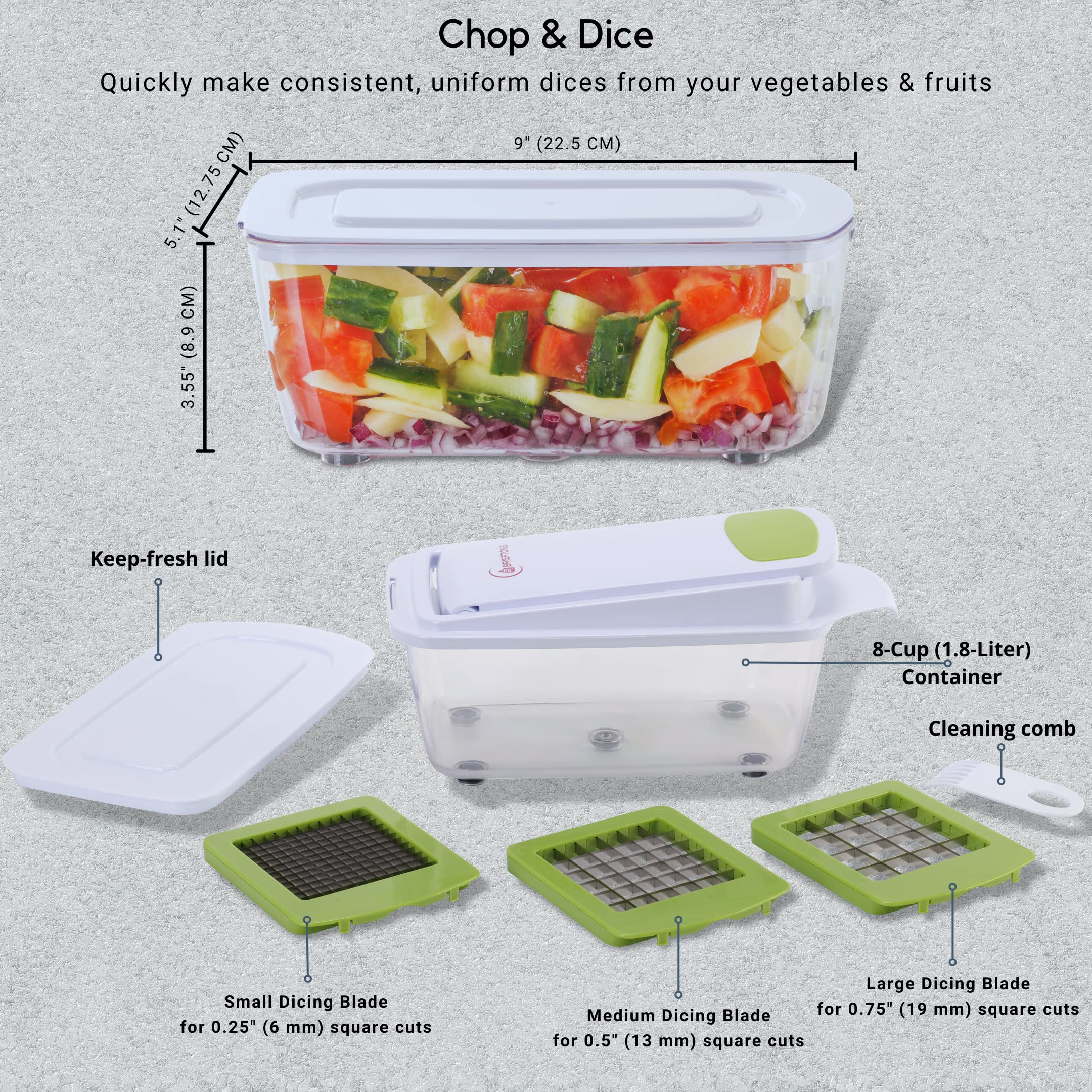 Brieftons QuickPush 8-tazas-capacidad y 3-cuchillas en un set