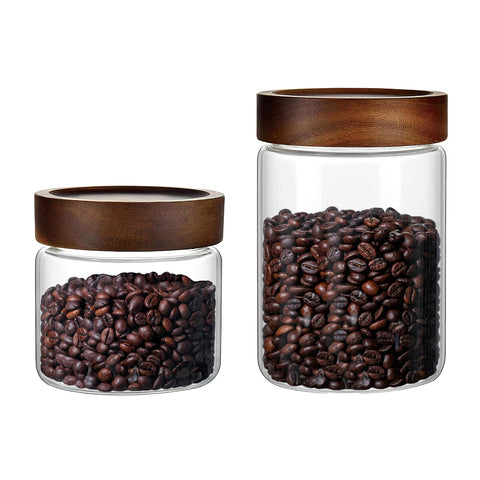 Brighomrom jarras de vidrio con tapas de madera, almacenamiento elegante para café y té.