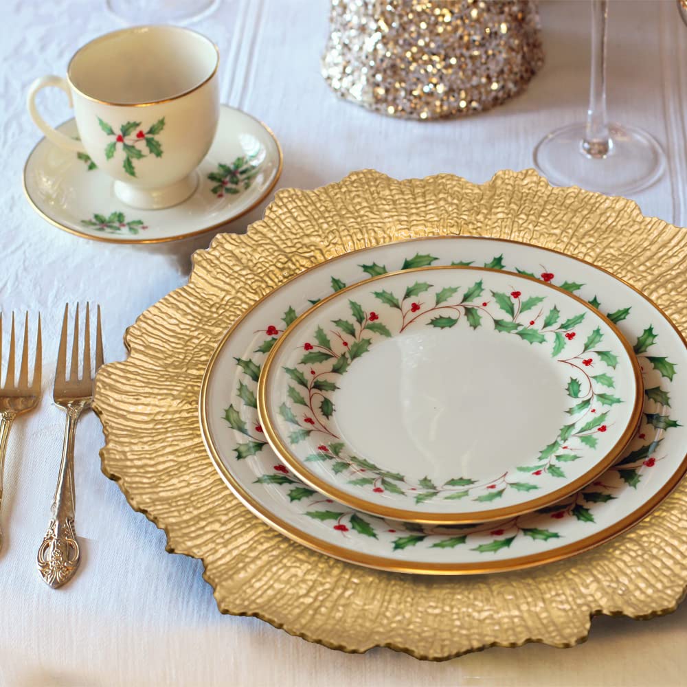 Brightalk placa cargador con borde festoneado dorado, añade elegancia y evita salpicaduras.