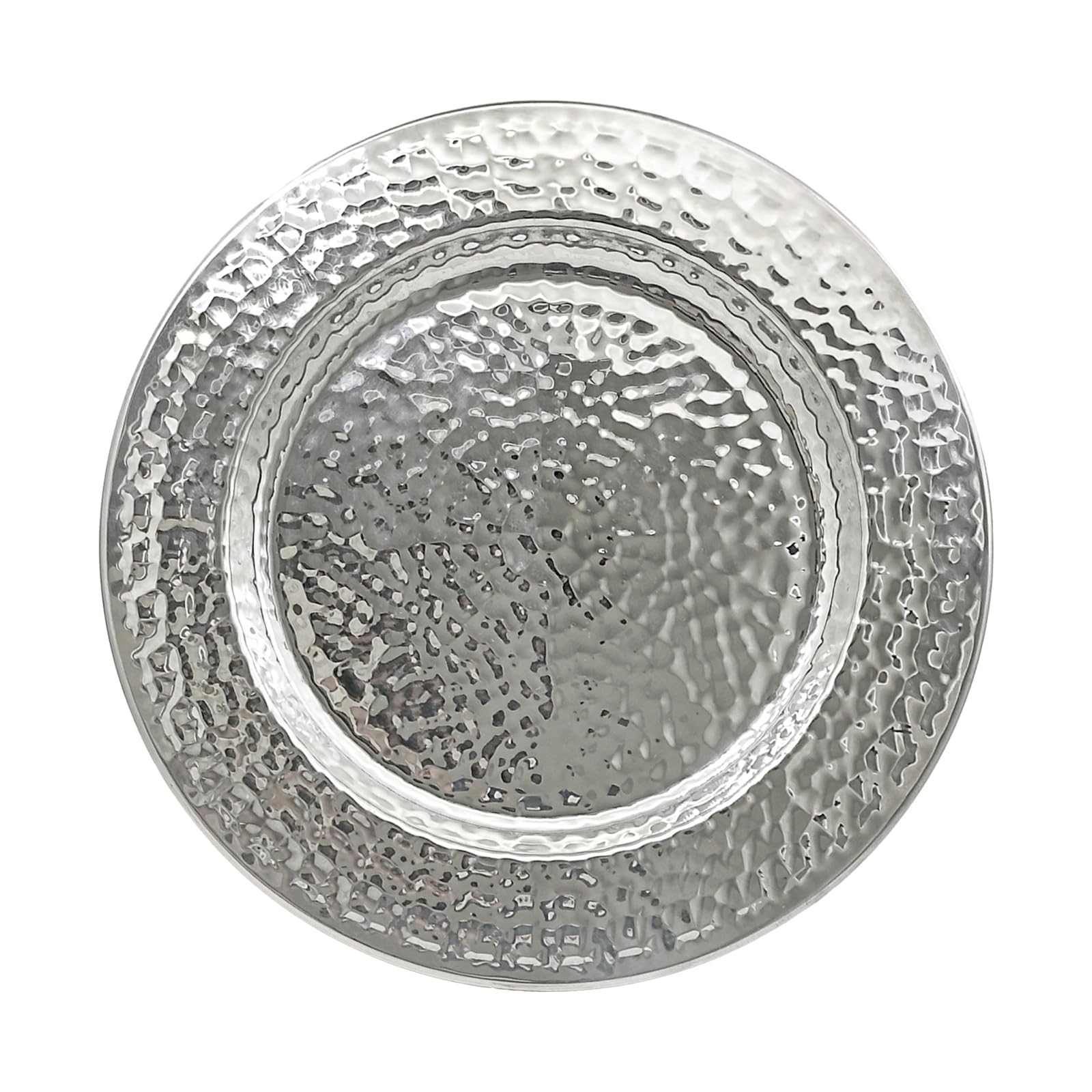 Brightalk plato cargador de acero inoxidable martillado de 13 pulgadas ofrece protección elegante para la mesa.