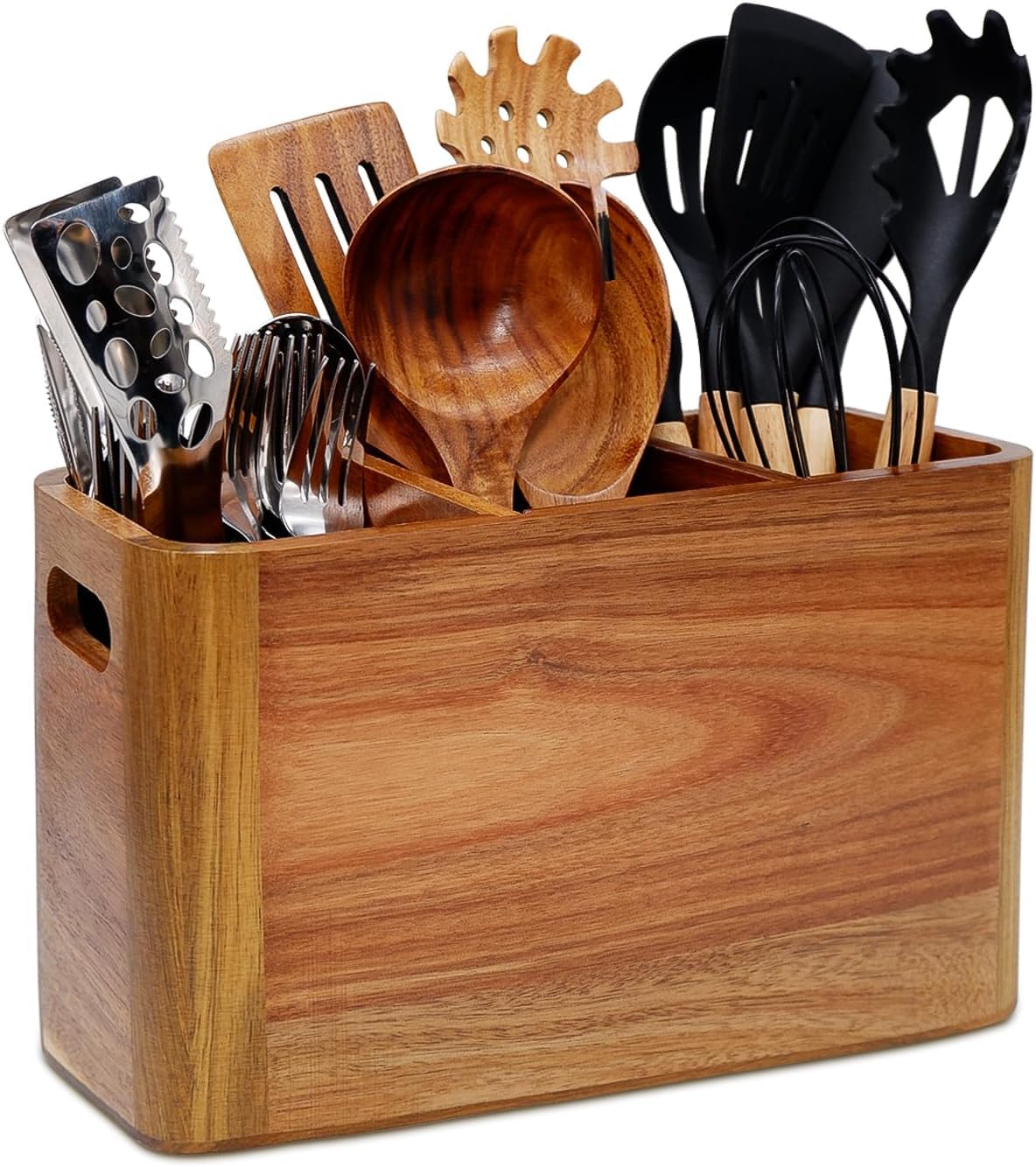 Brightdeer porta-utensilios de madera en encimera para acceso rápido