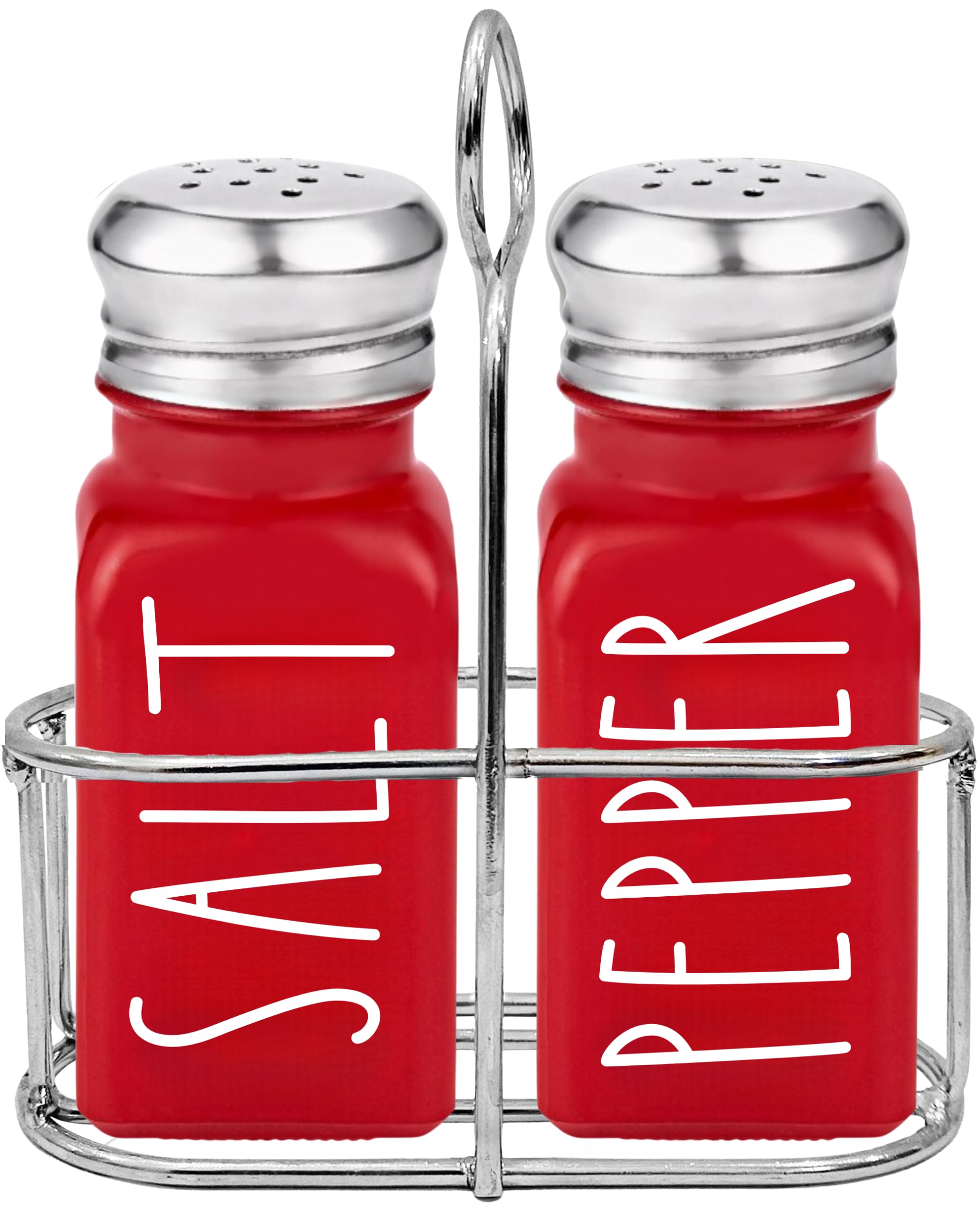 Brighter Barns sal y pimienta rojo con porta, ideal para mesa decorativa navideña