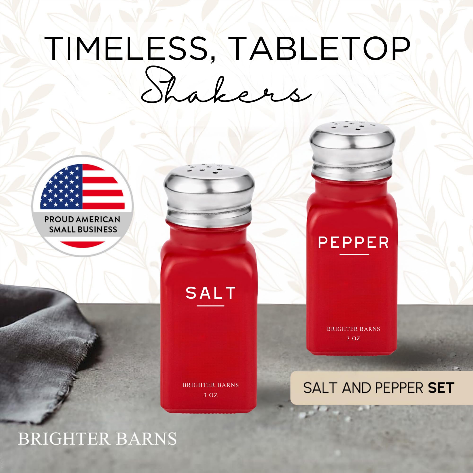 Brighter Barns Salero Pimienta Cristal Rojo para uso diario en casa.