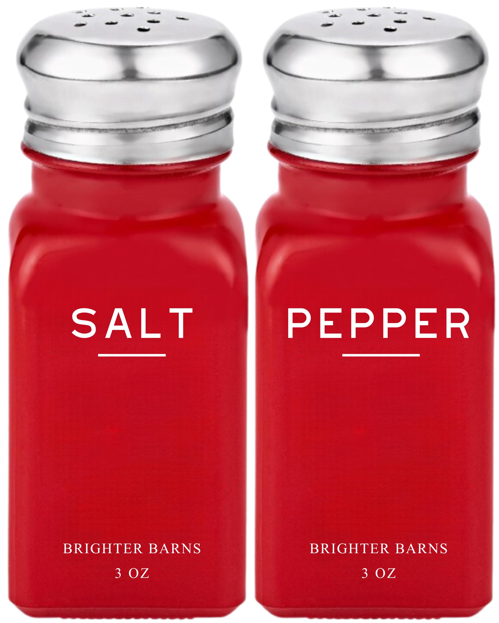 Brighter Barns Salero Pimienta Rojo; conjunto elegante para mesa diaria.