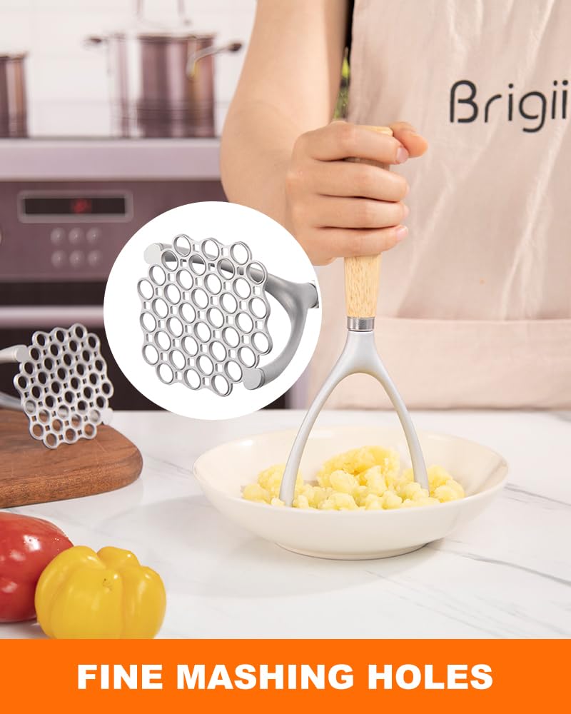 Brigii prensapapas con cuerpo de aluminio, construcción duradera para uso diario.