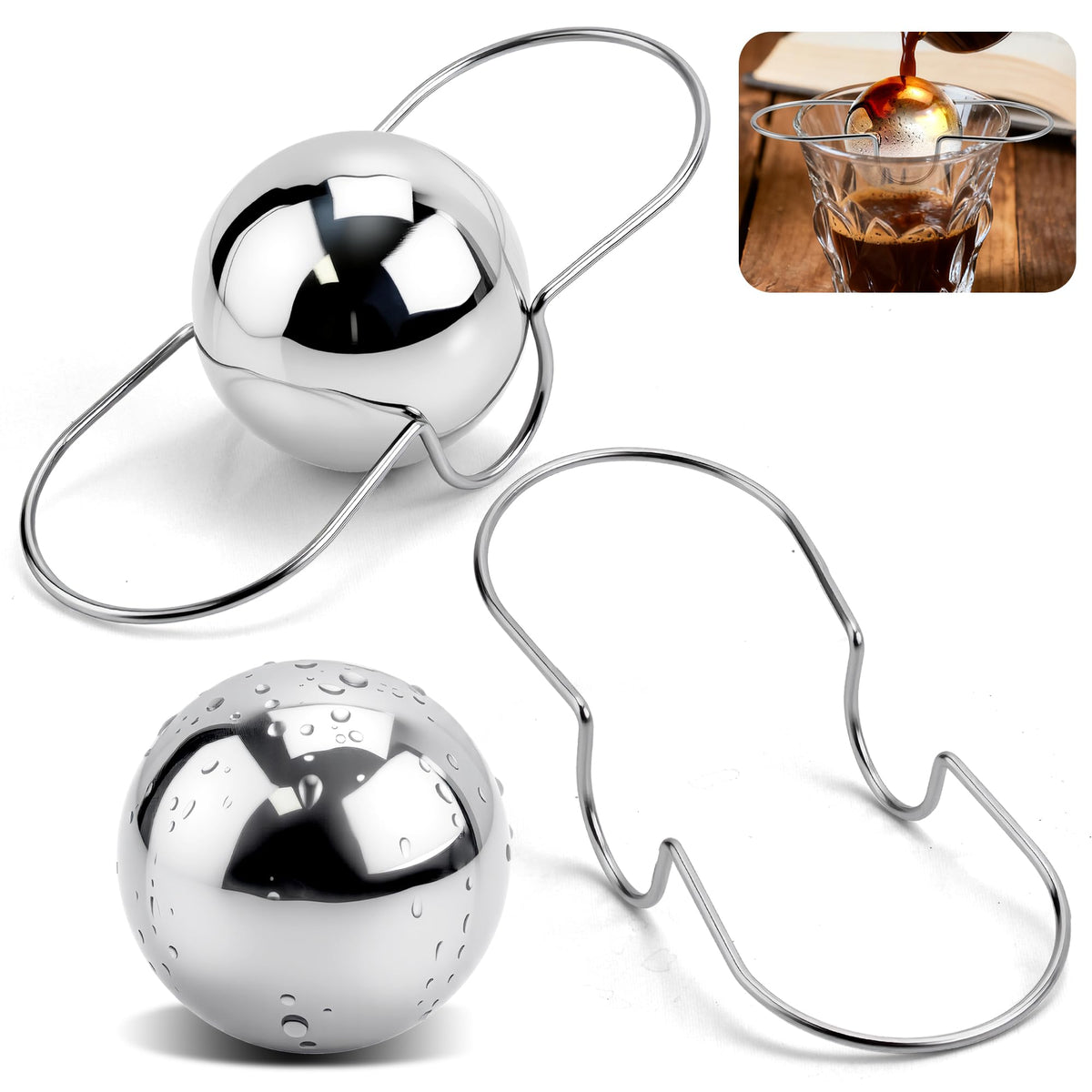 Brikinte bola congelada espresso-xl en acción para enfriar rápido sin diluir.