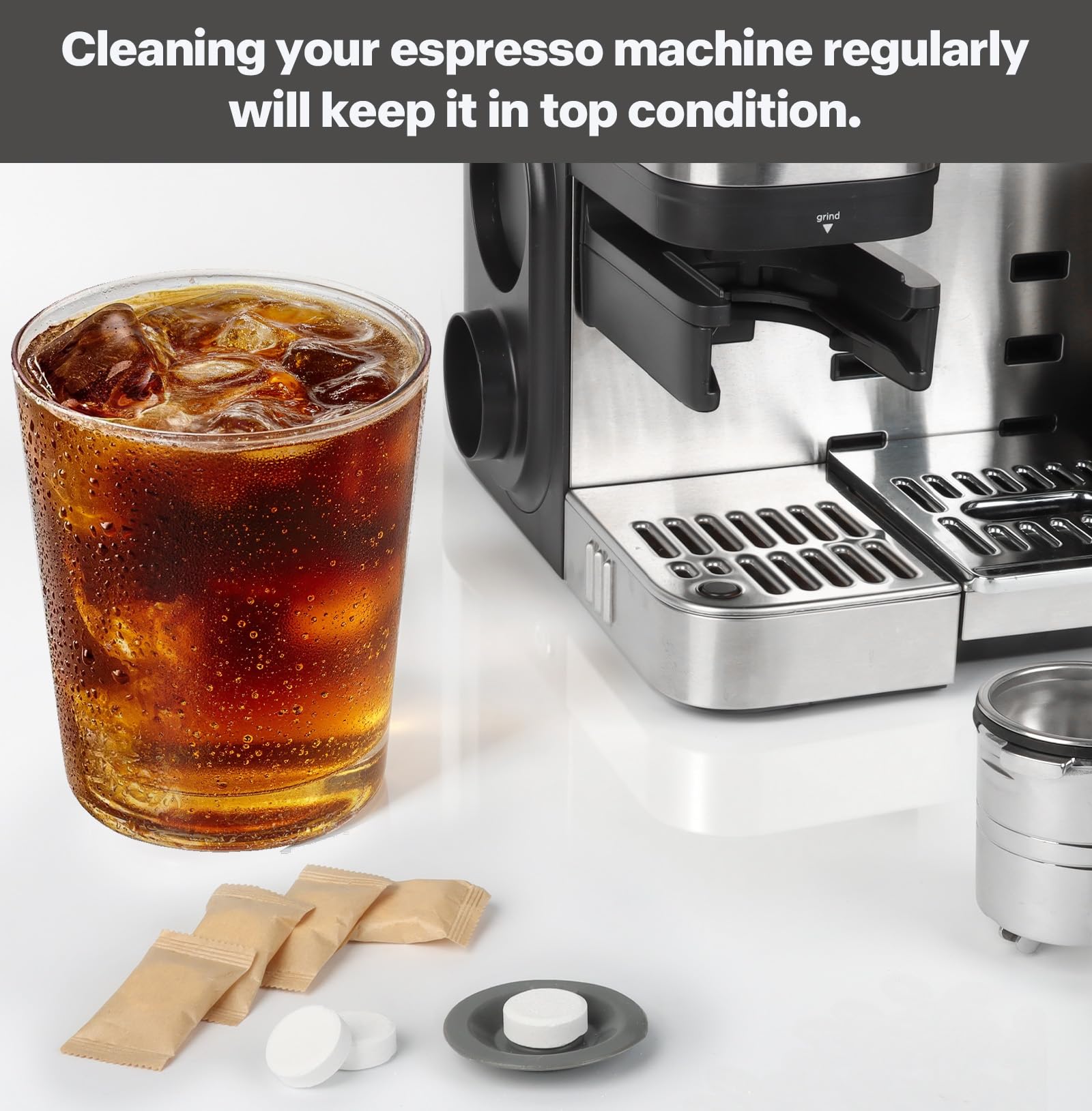 Brikinte conjunto limpieza espresso, diseño seguro y fácil de usar.