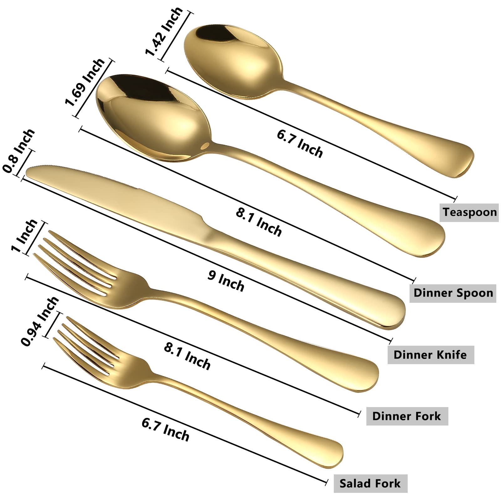 BRIOUT tenedores, cuchillos y cucharas dorados con diseño ergonómico para comer con confort