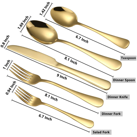 BRIOUT tenedores, cuchillos y cucharas dorados con diseño ergonómico para comer con confort