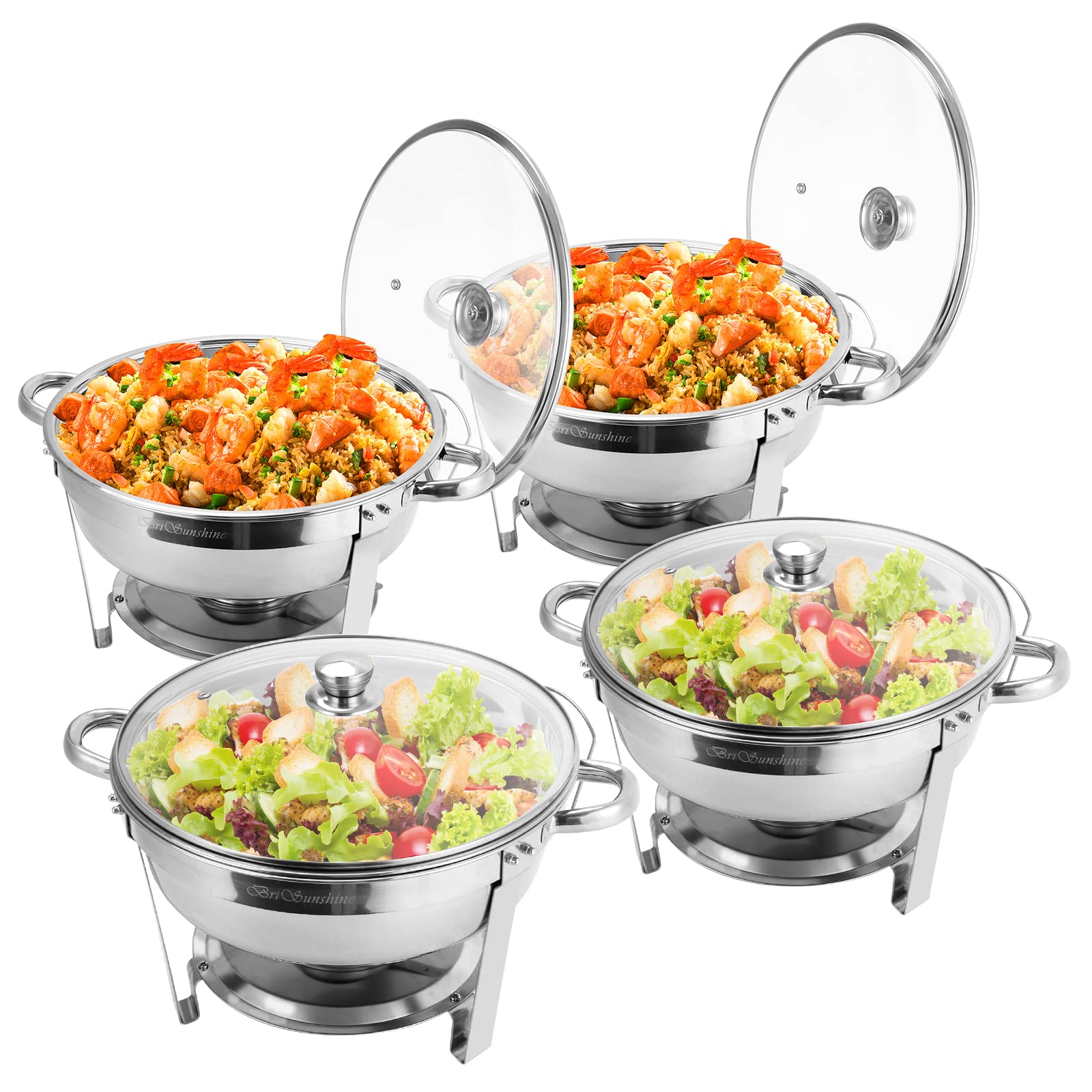 BriSunshine charola chafer redonda 5qt en acero inoxidable, ideal para buffets.