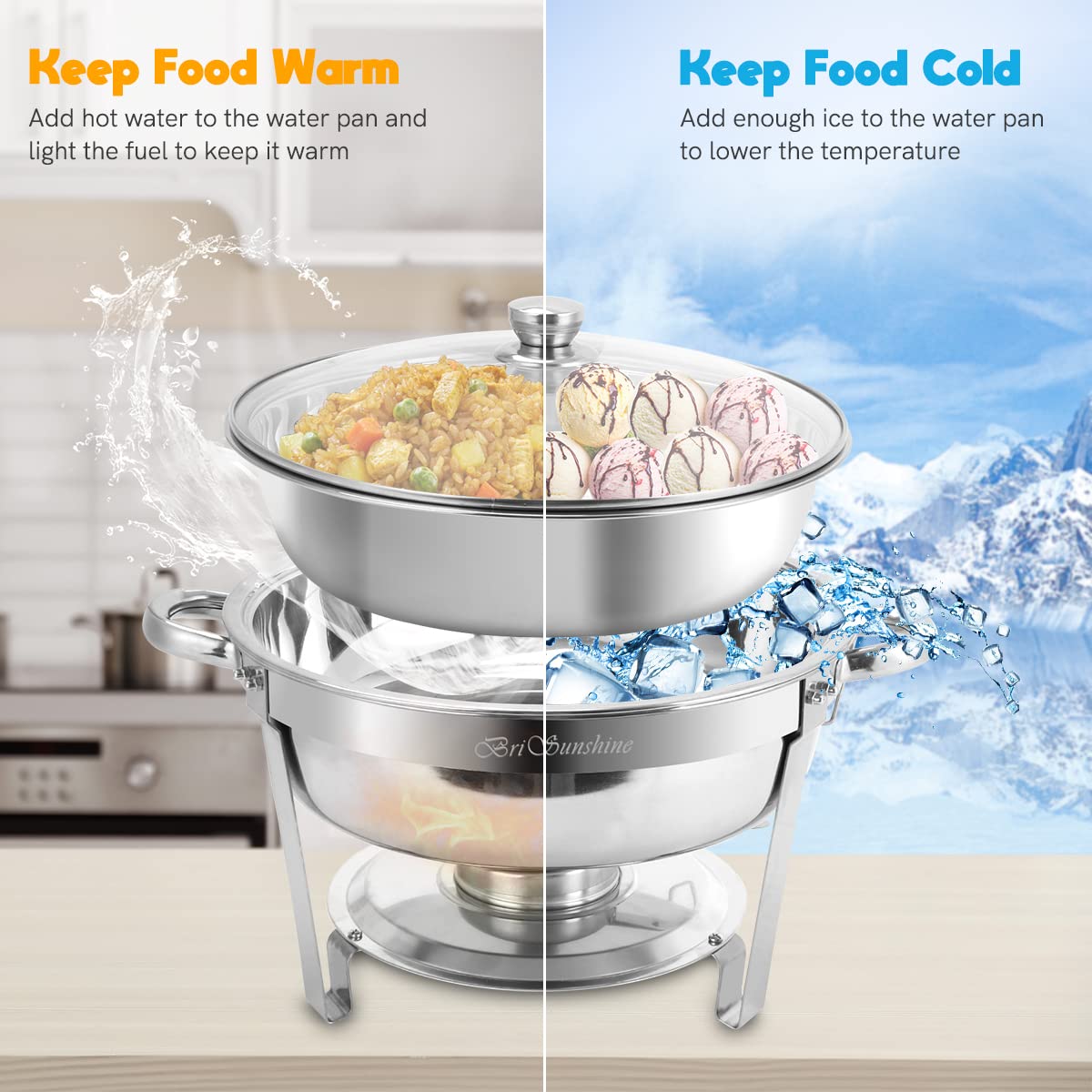 BriSunshine conjunto de 4 chafer redondo 5qt, perfecto para grandes eventos.