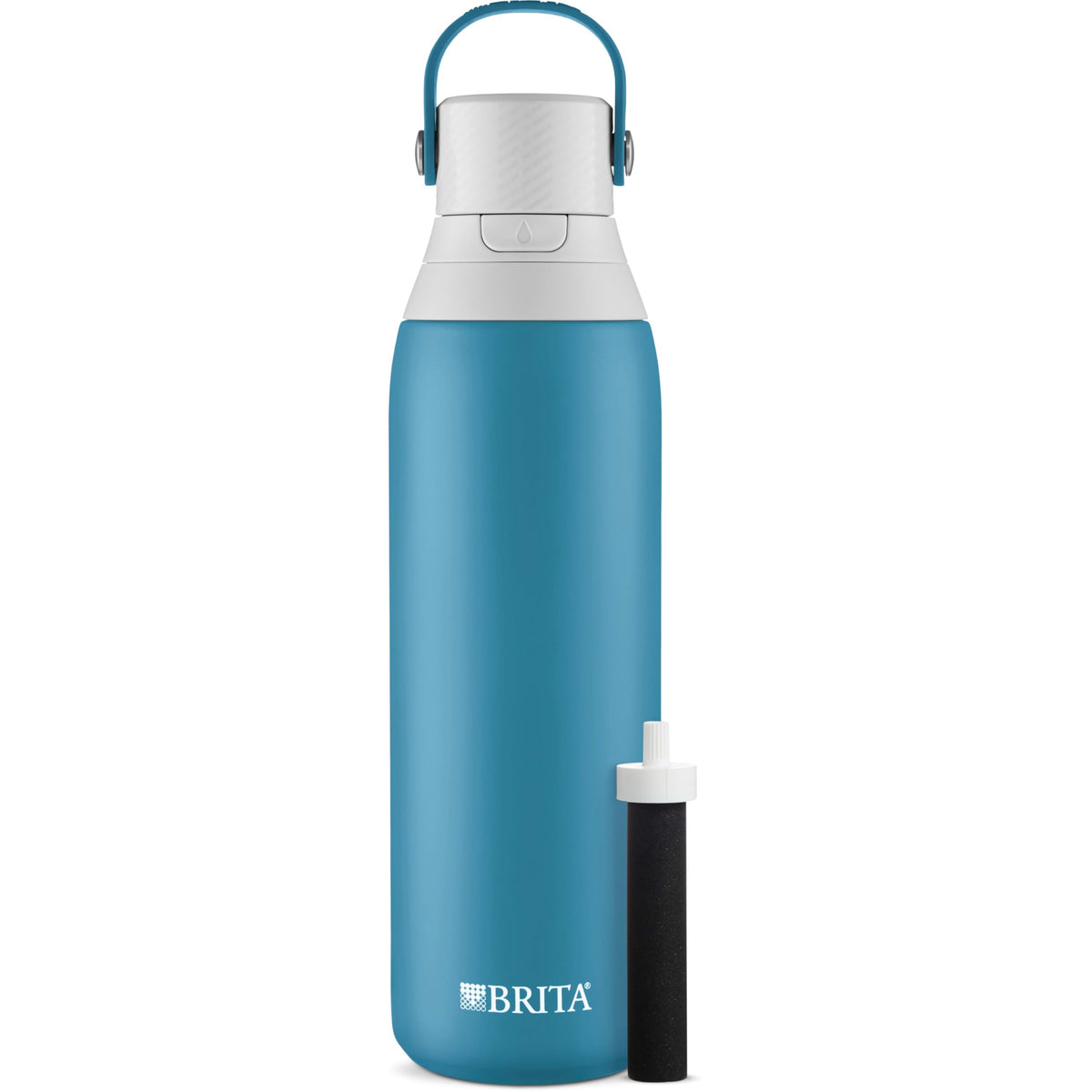 Brita botella filtrada y aislada con pajita para beber agua fría en cualquier lugar