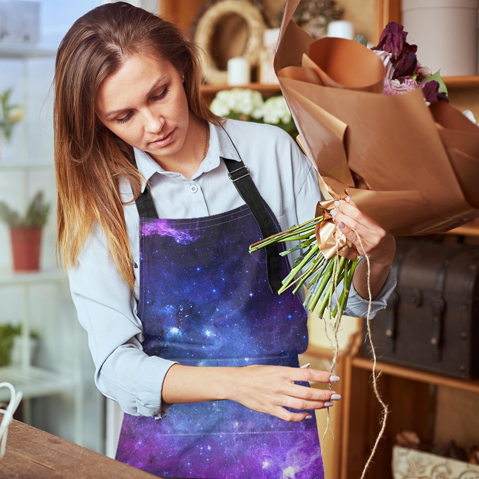 Britimes Space Purple Universe Delantal, uso versátil para cocina, jardinería y limpieza