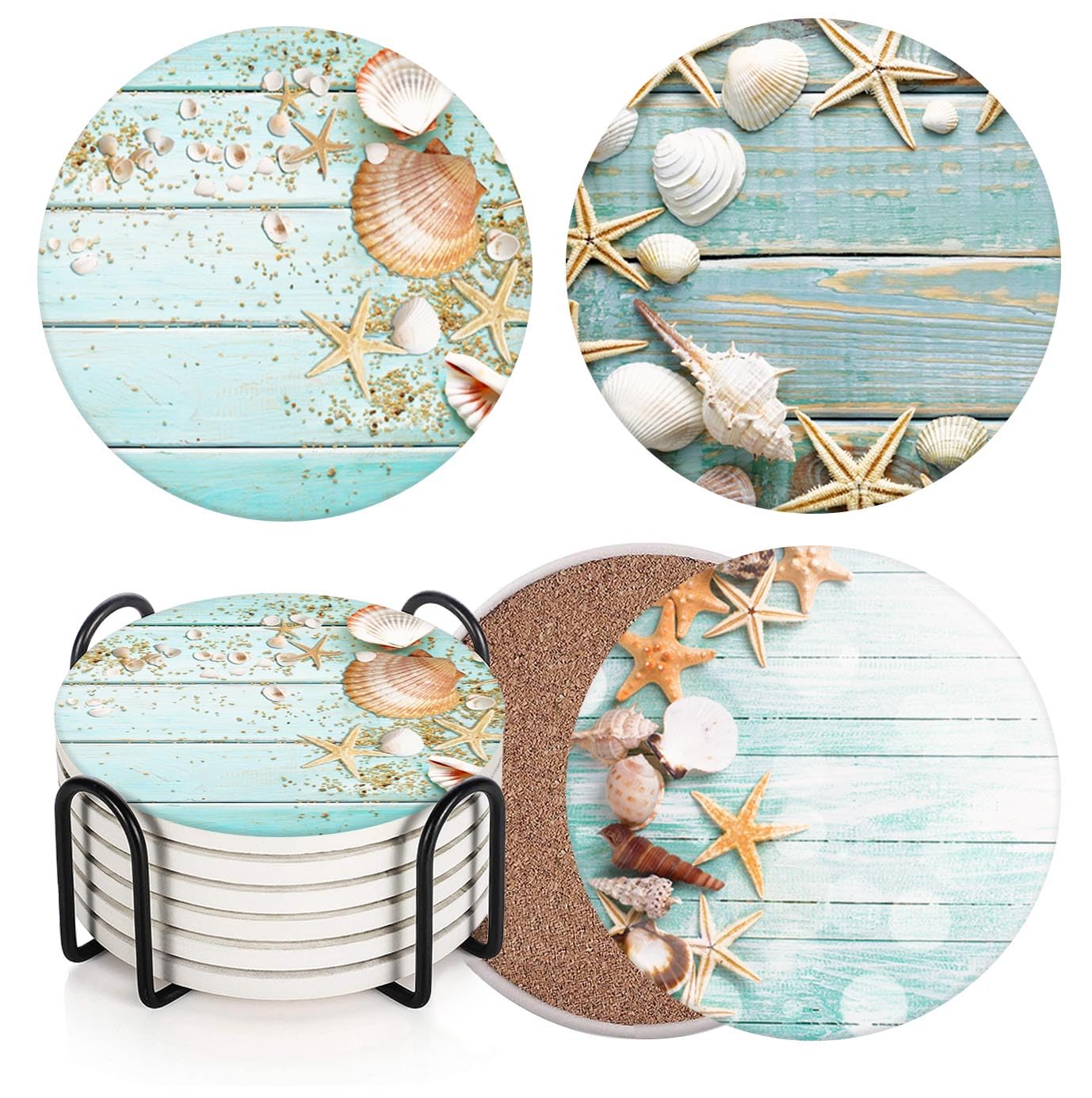Britimes posavasos juego 6 conchas playa madera: absorbentes y elegantes para la mesa.