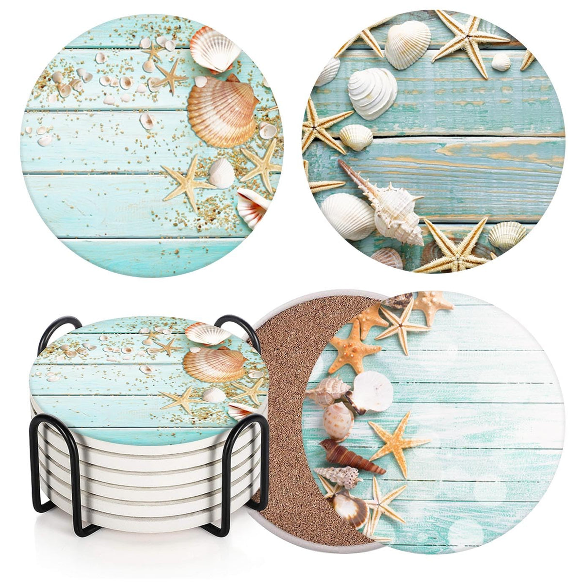 Britimes posavasos juego 6 conchas playa madera: absorbentes y elegantes para la mesa.