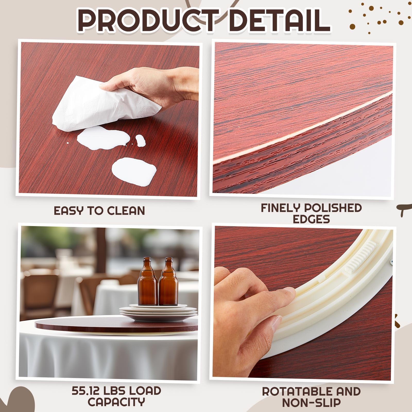 Briwooody Lazy Susan, uso en mesa para organización de platos y bebidas.