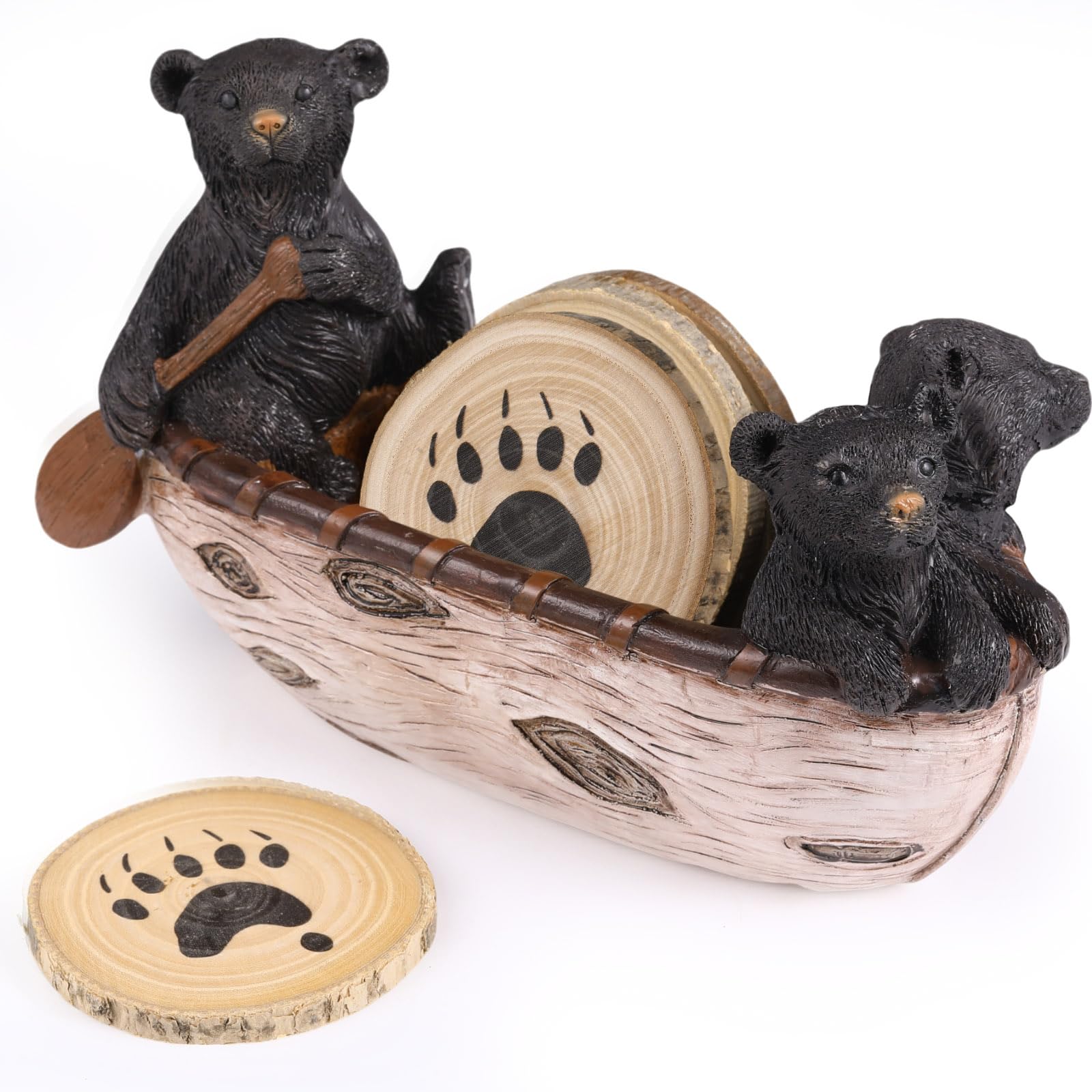 Briwooody posavasos de osos en canoa mamá remando: protege la superficie con estilo.