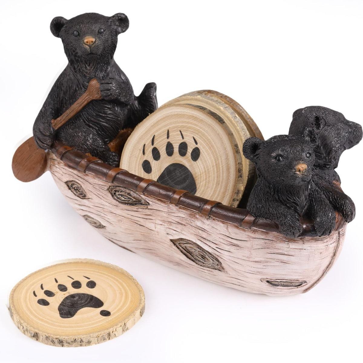 Briwooody posavasos de osos en canoa mamá remando: protege la superficie con estilo.