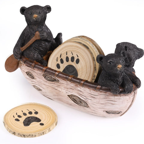 Briwooody posavasos de osos en canoa mamá remando: protege la superficie con estilo.