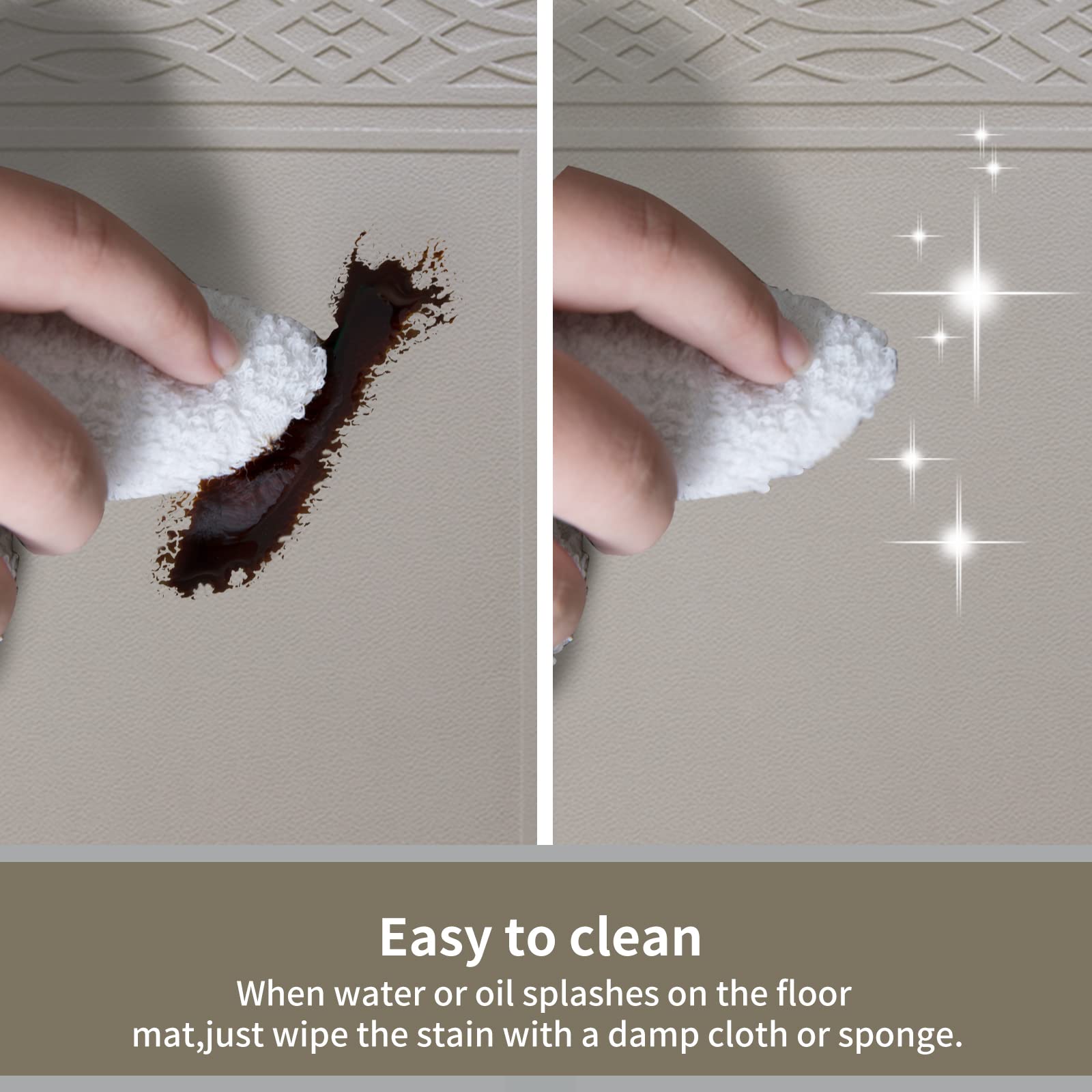Fácil limpieza con paño, impermeable y resistente a manchas.