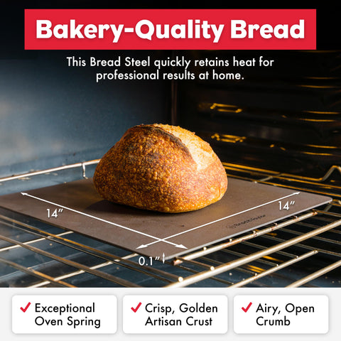 Brod & Taylor Pan Steel Original 14x14, colocado dentro del horno para calor constante.