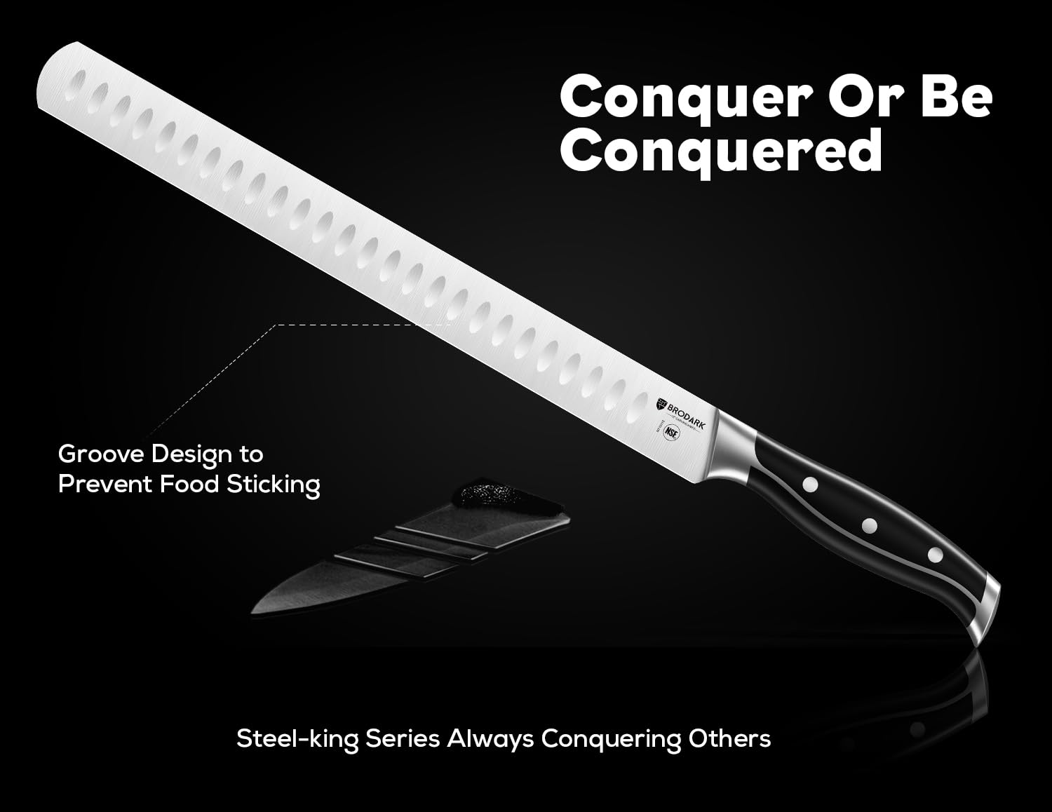 BRODARK cuchillo hoja de alto carbono para mayor durabilidad en cortes.