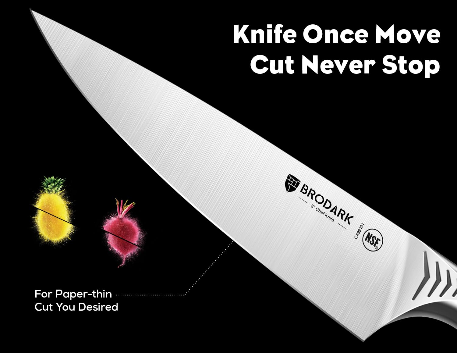 BRODARK cuchillo rebanador 8 pulgadas Serie Shark: cortes uniformes en carnes y aves.