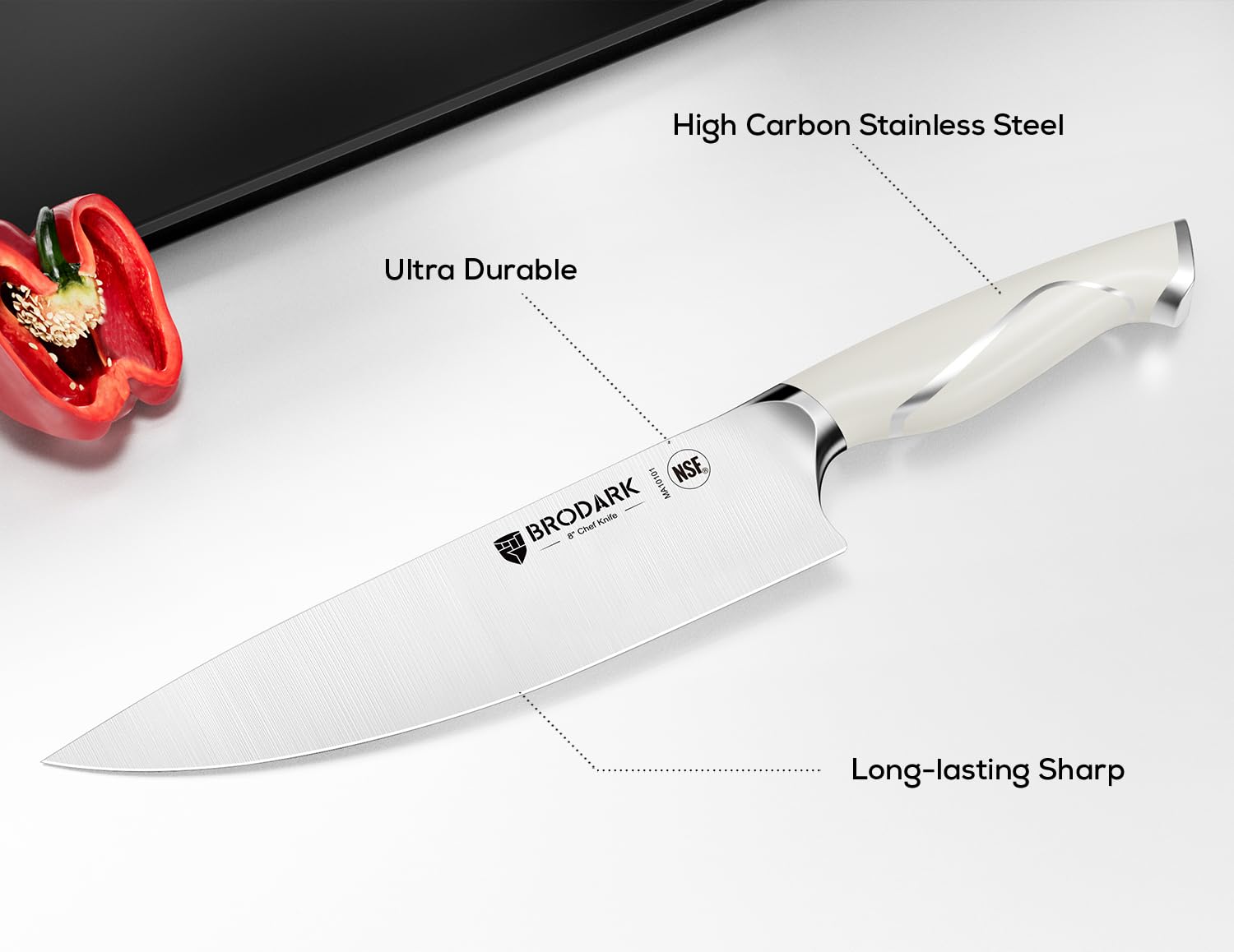 Cuchillo rebanar BRODARK 8 pulgadas, Serie Marfil para fiambres y asados
