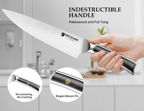 BRODARK cuchillo santoku 7 pulgadas, mango pakkawood para manejo equilibrado.