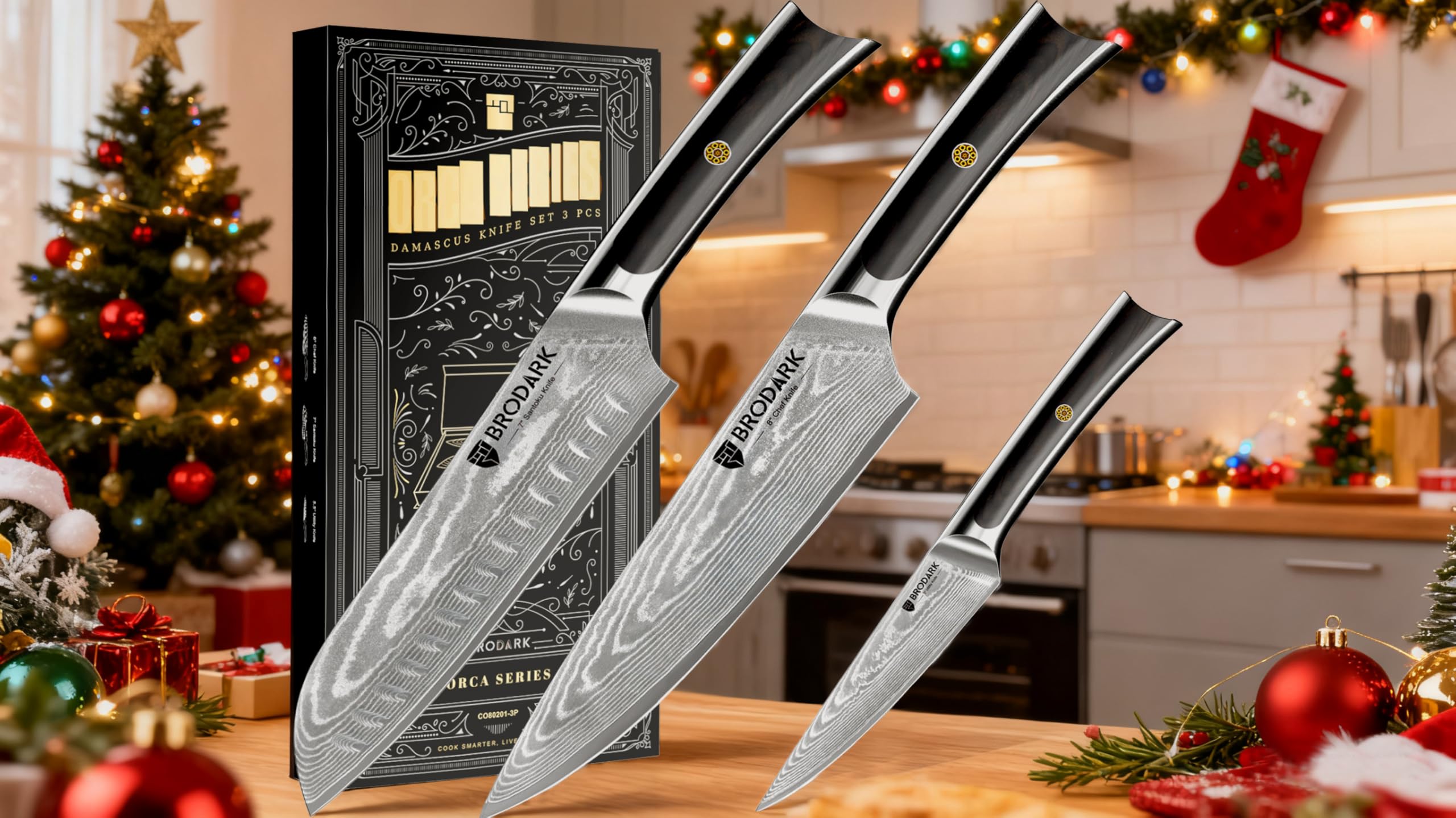 BRODARK cuchillo santoku damasco mango ergonómico para uso prolongado