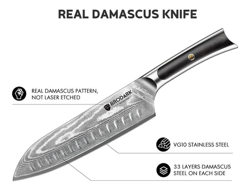BRODARK cuchillo utilidad damasco mango pakkawood agarre seguro
