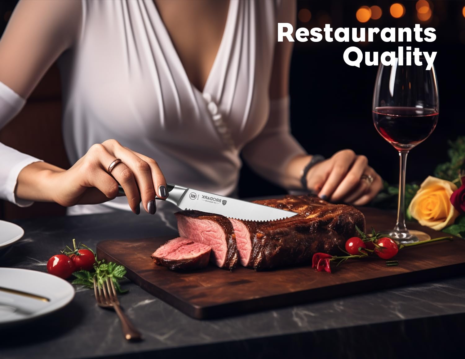BRODARK cuchillos de bistec, mango ergonómico para un agarre estable.