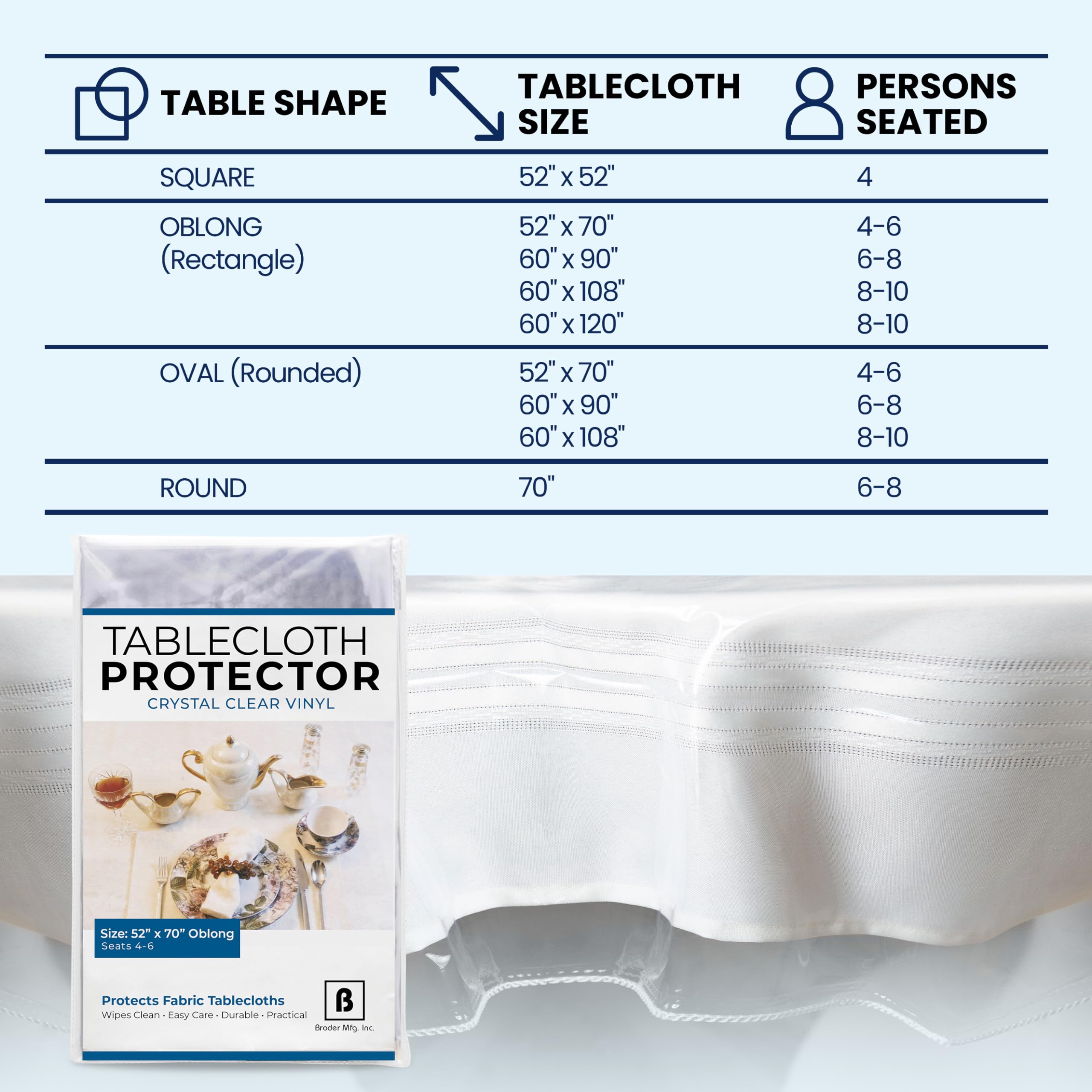 BRODER MFG. INC. protector-mesa-borde-hemado, borde cosido para mayor durabilidad