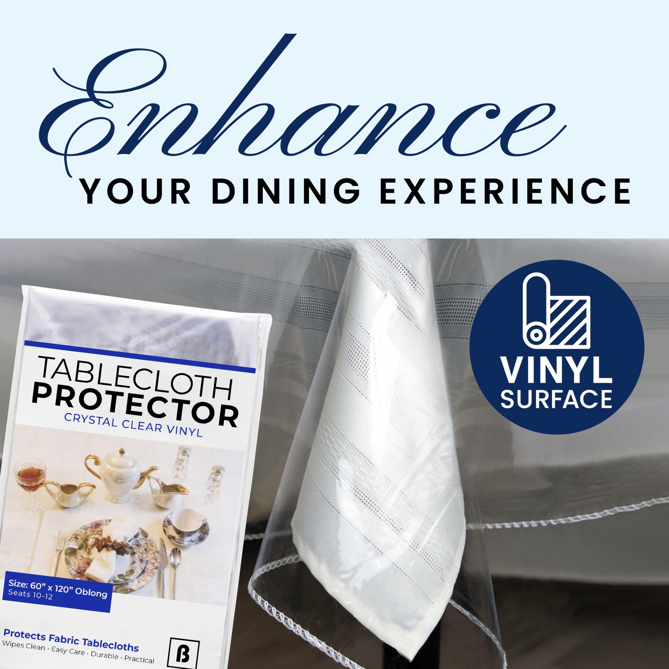 Protector BRODER MFG mantel impermeable evita manchas durante cenas y eventos.