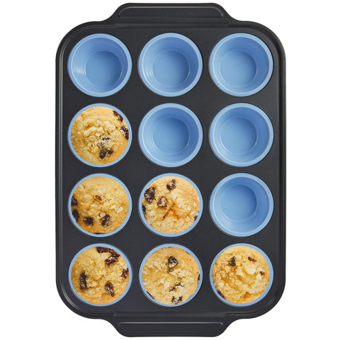 BronyPro molde muffin silicona con marco metálico facilita desmolde sin aceite