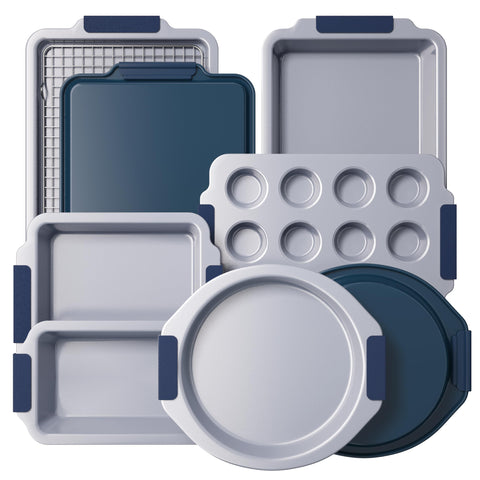 BronyPro set horneado cerámico 9 piezas, vista superior, ideal para galletas y bizcochos.