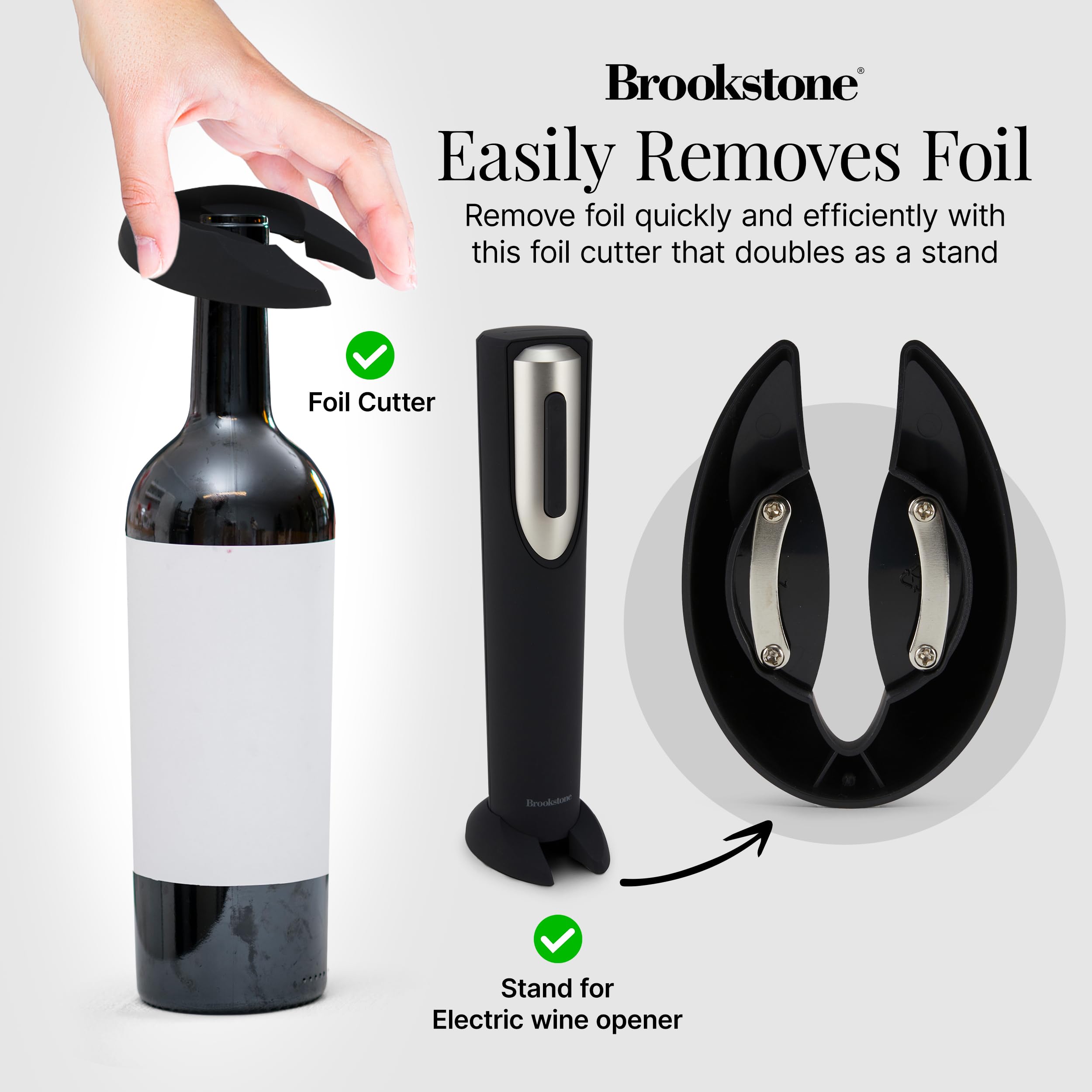 Brookstone abridor eléctrico con cortador de papel aluminio en uso, apertura rápida
