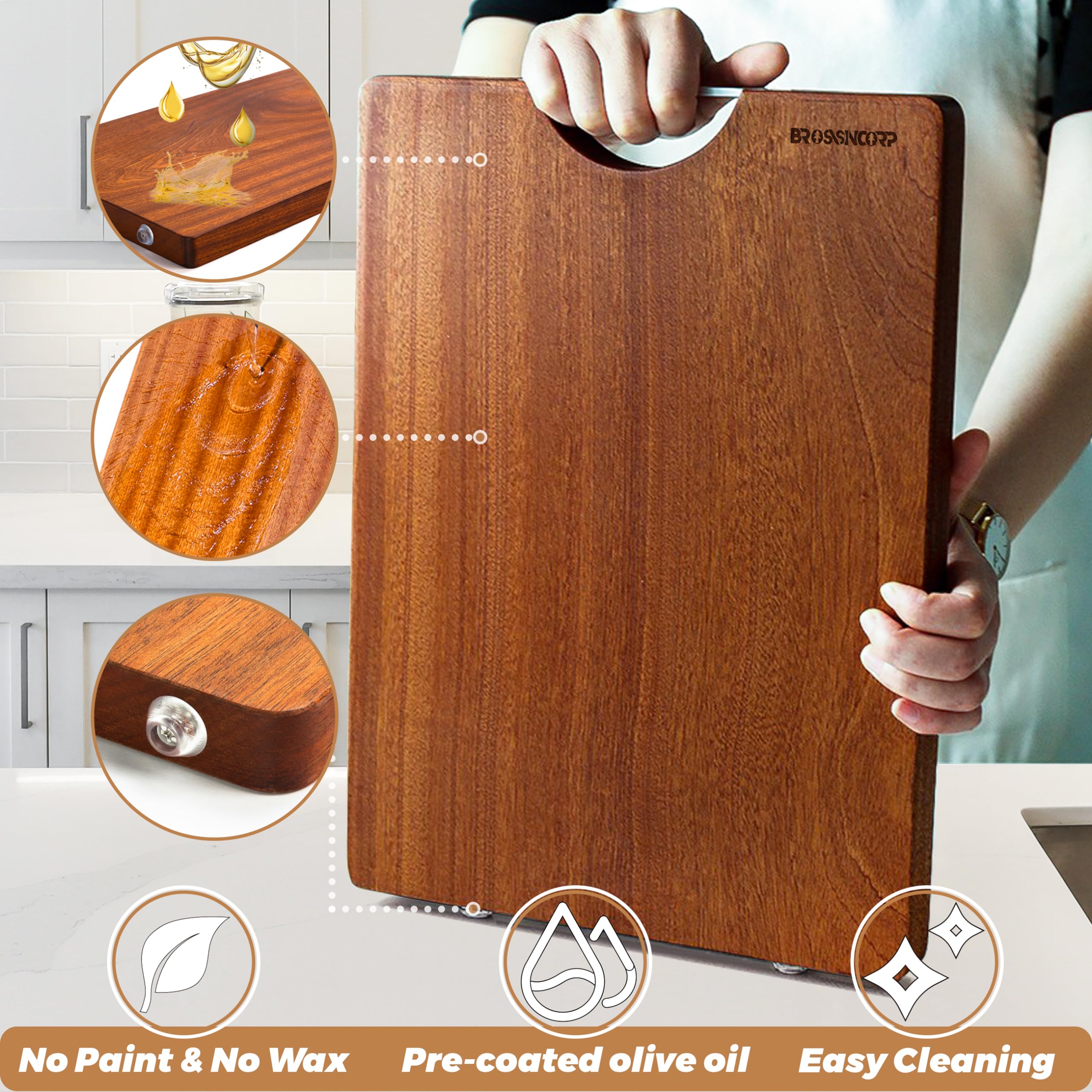 Tabla Brosisincorp Sapele, diseño reversible para carnes y verduras.