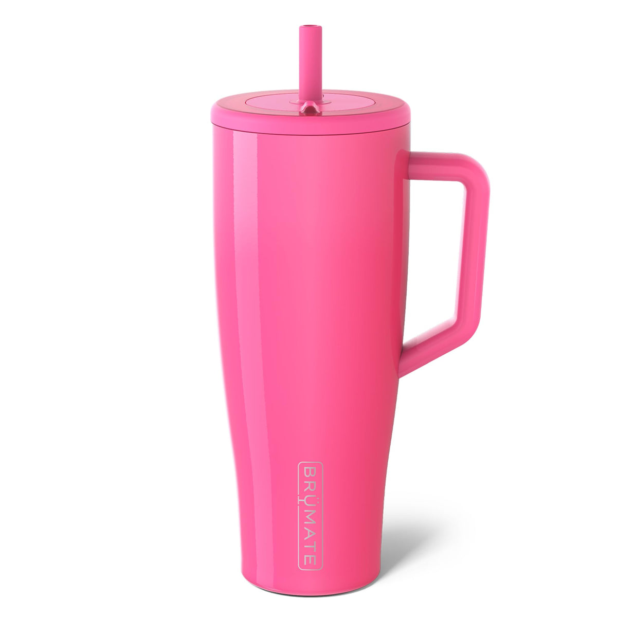 BrüMate Era 40 oz, vaso térmico rosa neón con tapa para evitar derrames mientras viaja.