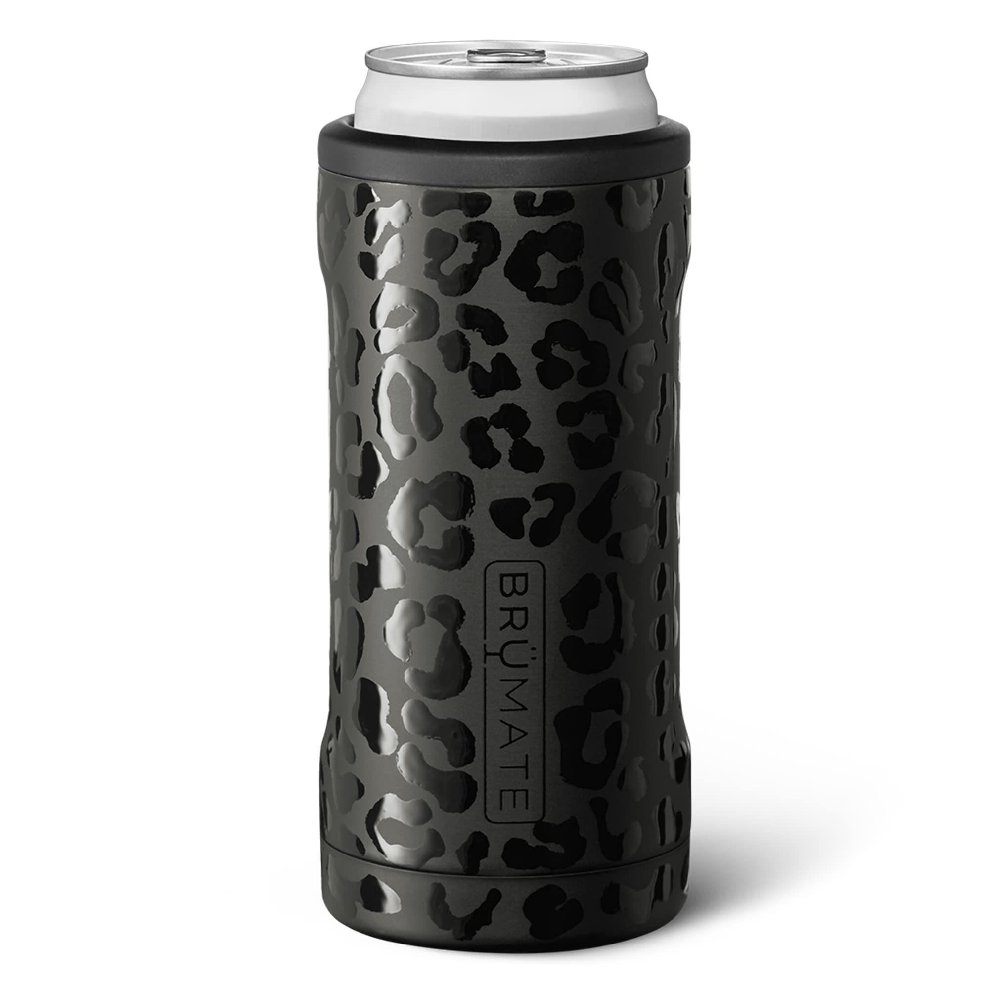 BrüMate Hopsulator Slim con acabado Onyx Leopard mantiene la lata fría por más tiempo.