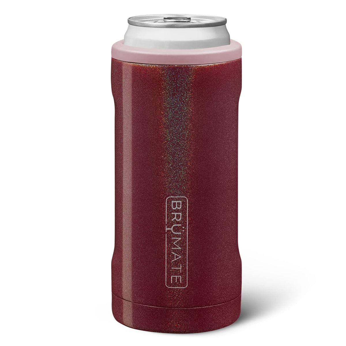 BrüMate Hopsulator Slim mantiene lata 12oz fría y con brillo Glitter Merlot.