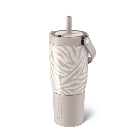 BrüMate Resa 25oz, taza portátil sin fugas en Zebra, ideal para viajar sin derrames.