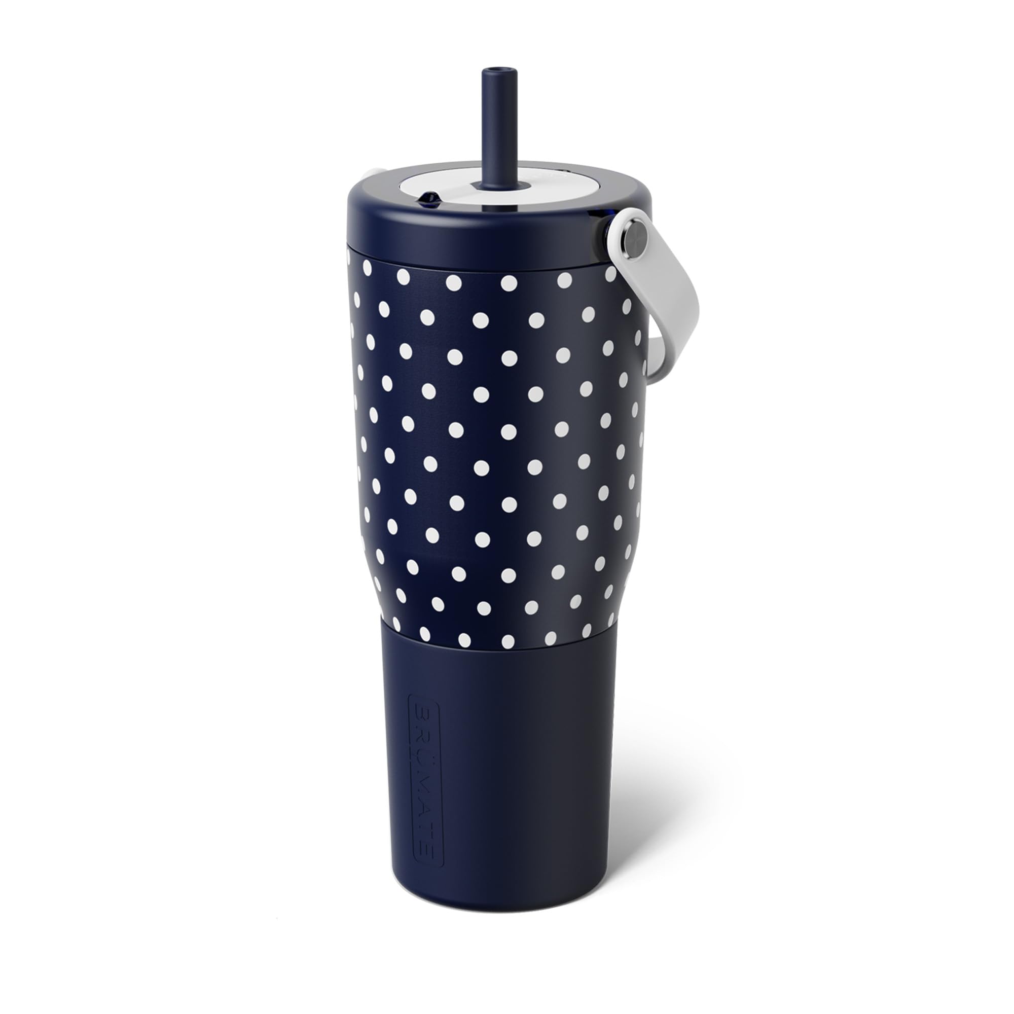 BrüMate Resa 35oz: pajilla azul con lunares para viajes sin derrames.