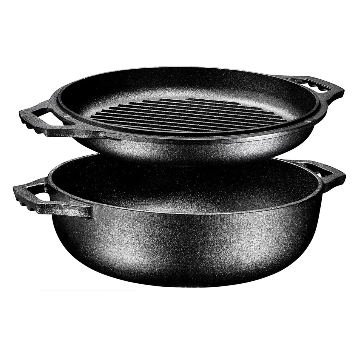Bruntmor cazuela de hierro fundido 2 en 1 con tapa-parrilla para cocinar.