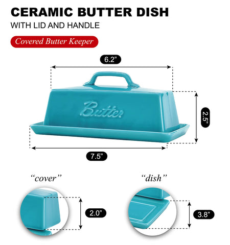 Bruntmor mantequillera de porcelana teal, vista lateral, diseño elegante para mostrador.