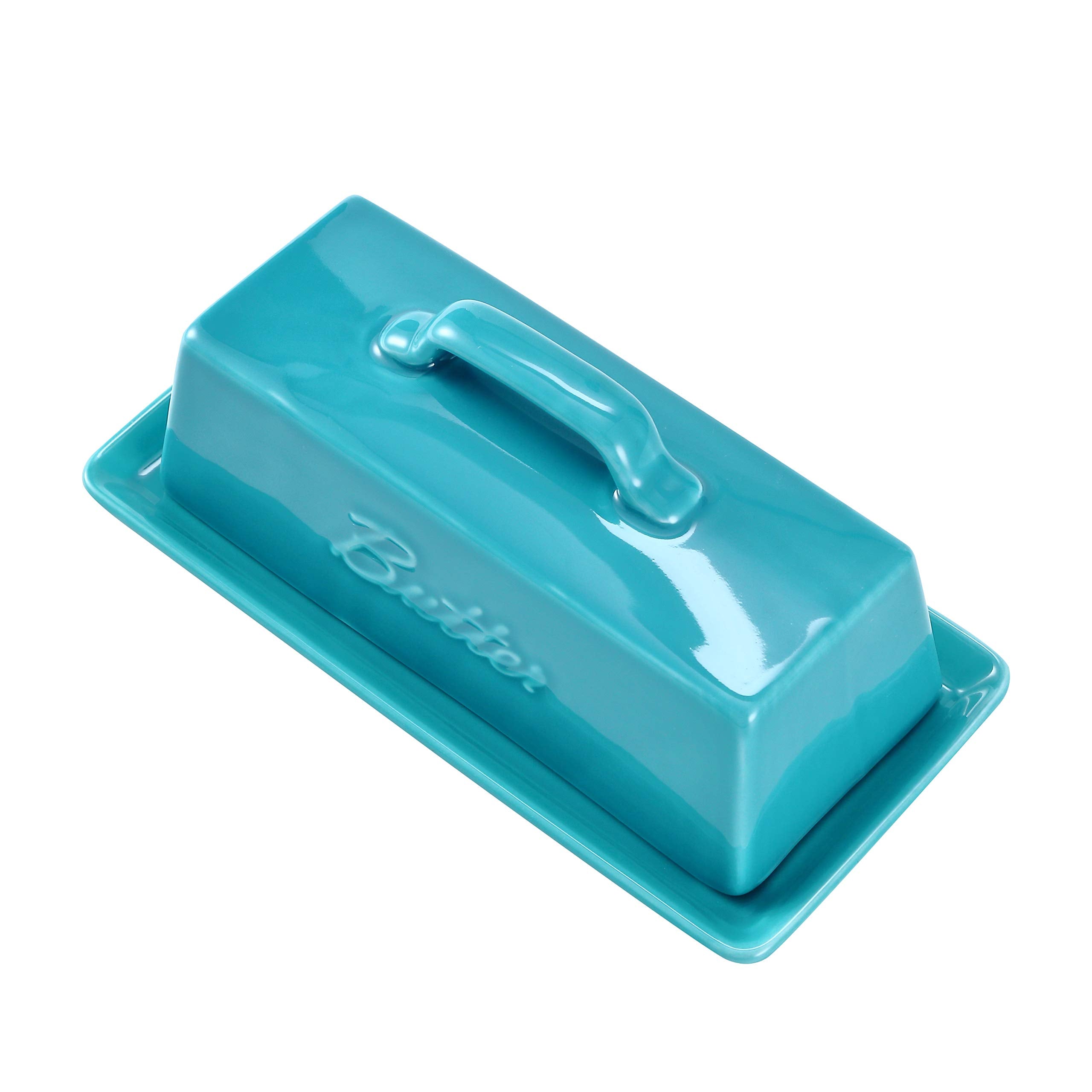 Bruntmor mantequillera de porcelana teal, modelo compacto.