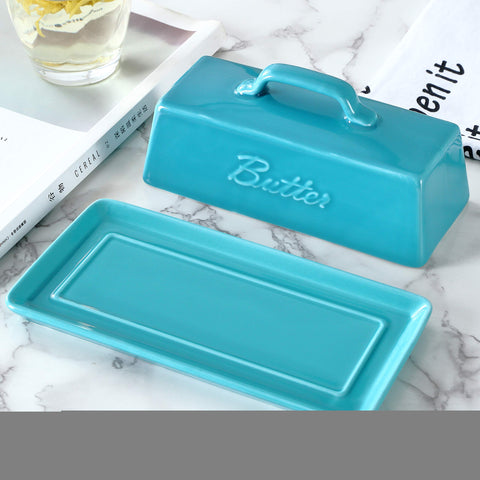 Bruntmor mantequillera de porcelana teal, ideal para servir mantequilla.