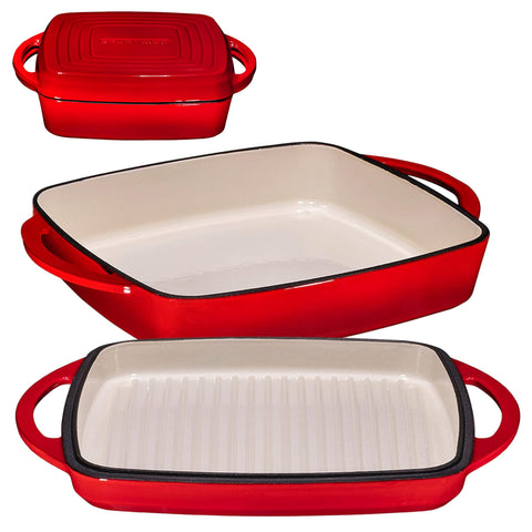 Bruntmor Olla cuadrada esmaltada 2 en 1 para hornear y dorar de manera uniforme.