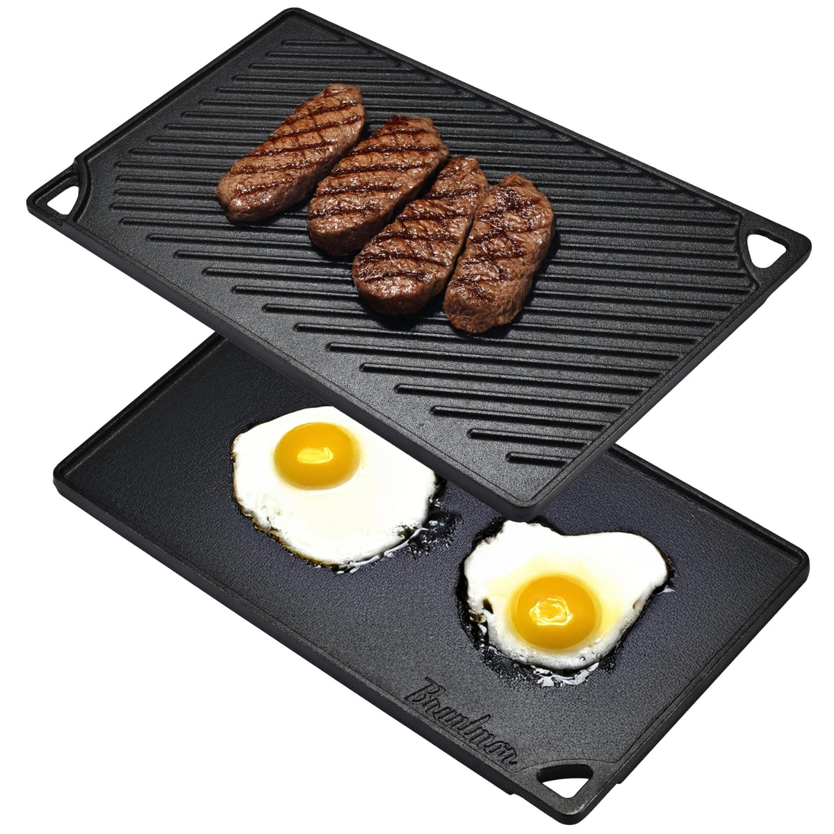 Bruntmor plancha reversible 2 en 1 con superficie pre-sazonada para cocinado uniforme