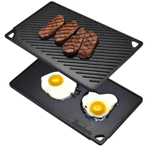 Bruntmor plancha reversible 2 en 1 con superficie pre-sazonada para cocinado uniforme